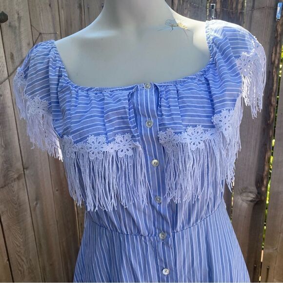 Uterque striped midi dress with lace and fringe design - Picture 4 of 13